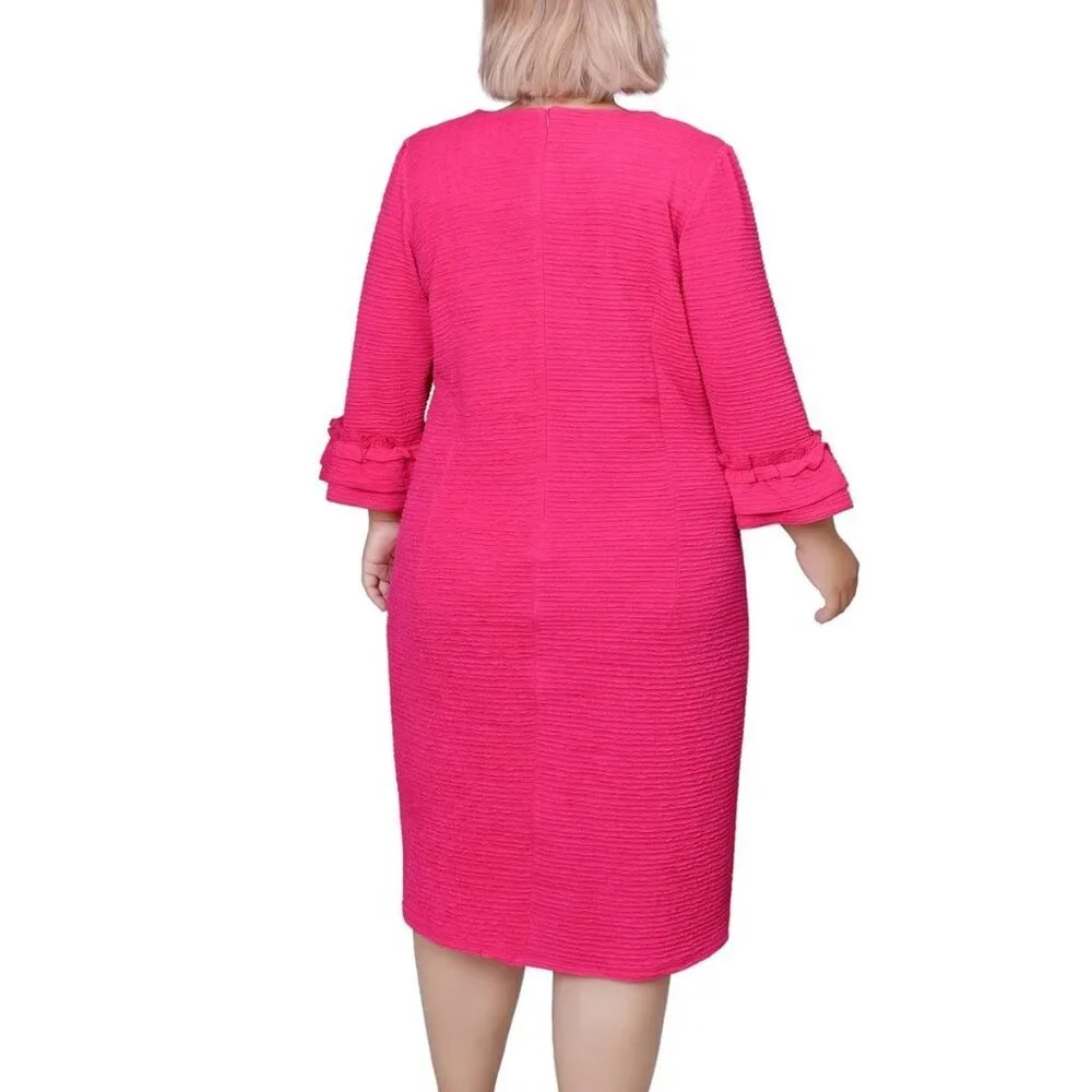 NY Collection Plus Size Textured Knit Ruffle‑Sleeve Dress NWT – Havana Pink 3X - Picture 5 of 5